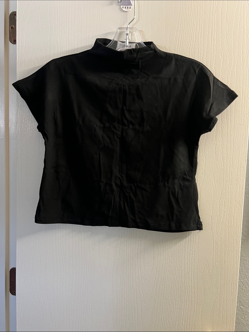 Celine Black Short-Sleeve Mock Neck Top